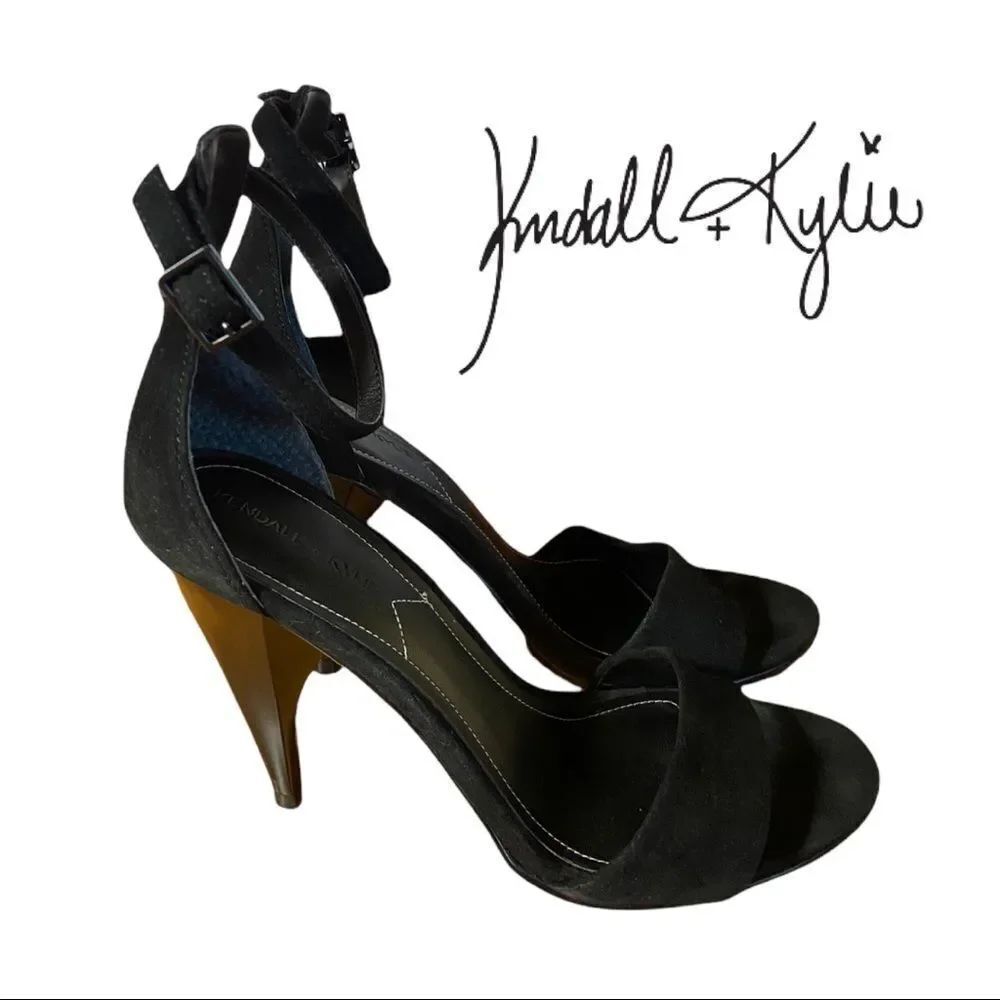 Kendall + Kylie Black Suede Leather Ankle Strap Women's Heels 8 8M